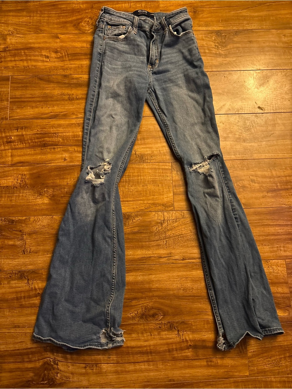 Hollister Faded Light Blue Distressed Flare Jeans